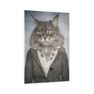 Quadro su vetro - Un trittico con figure di animali in abiti eleganti su uno sfondo stilizzato - 70x100cm - Le pellicce sono nuovamente di moda - Decorazione murale moderna per soggiorno e camera da letto ARTTOR