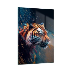 Quadro su vetro - Ritratto di una tigre in un'esplosione artistica di colori - 50x70cm - Bellezza selvaggia - Decorazione murale moderna per soggiorno e camera da letto ARTTOR