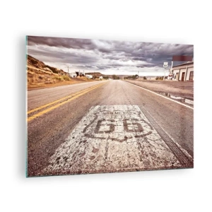 Quadro su vetro - Route 66 con vista sull'orizzonte - 70x50cm - La Route 66: una leggenda americana - Decorazione murale moderna per soggiorno e camera da letto ARTTOR