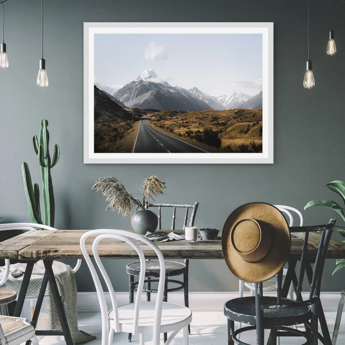 Poster in cornice bianca - Via verso il cuore dei monti - 91x61 cm