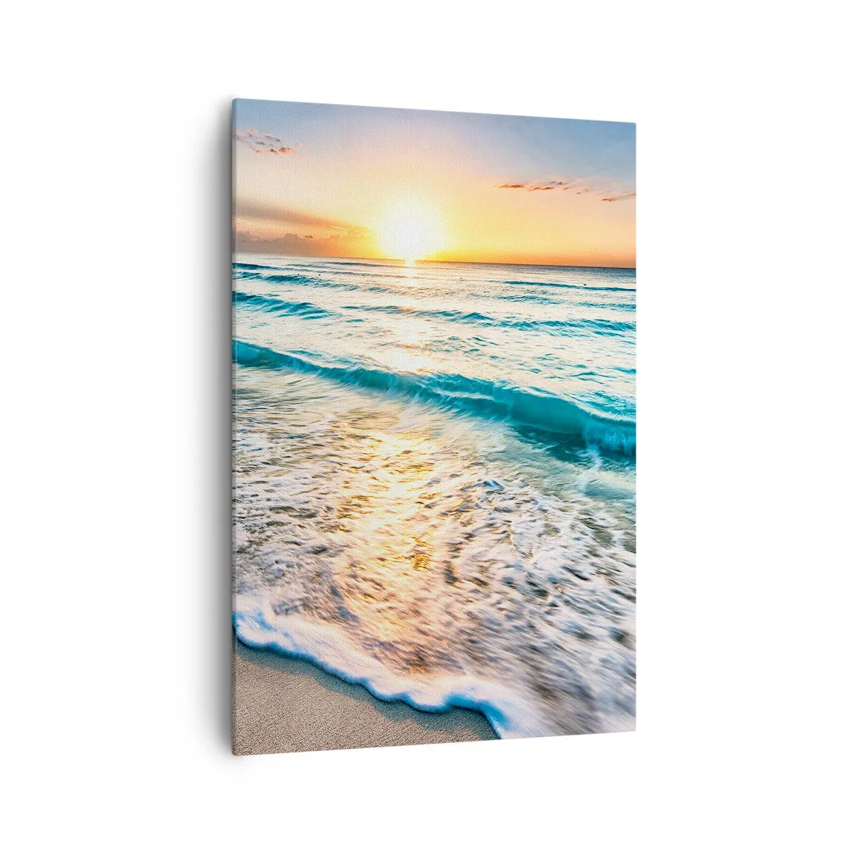 Quadro su tela - Stampe su Tela - Alba su una spiaggia tranquilla con onde - 70x100cm - Tramonto sul mare - Decorazione murale moderna per soggiorno e camera da letto ARTTOR