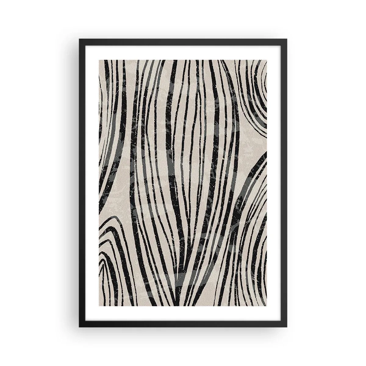 Poster in cornice nera - Linee nere astratte su sfondo beige - 50x70cm - Una palude di linee - Decorazione murale moderna per soggiorno e camera da letto ARTTOR