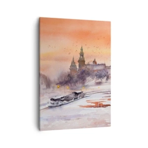 Quadro su tela - Stampe su Tela - Tramonto sul castello in uno scenario invernale - 50x70cm - Tramonto reale - Decorazione murale moderna per soggiorno e camera da letto ARTTOR