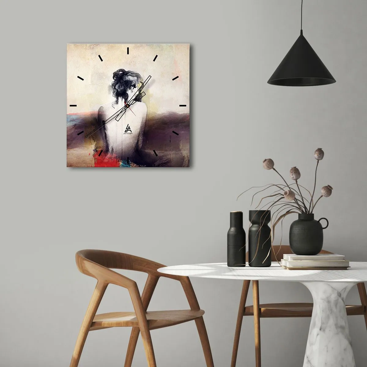 Orologio da parete - Orologio in Vetro - Un sottile ritratto di una donna in stile artistico - 30x30cm - Linee miti, forme ovali - Decorazione murale moderna per soggiorno e camera da letto ARTTOR