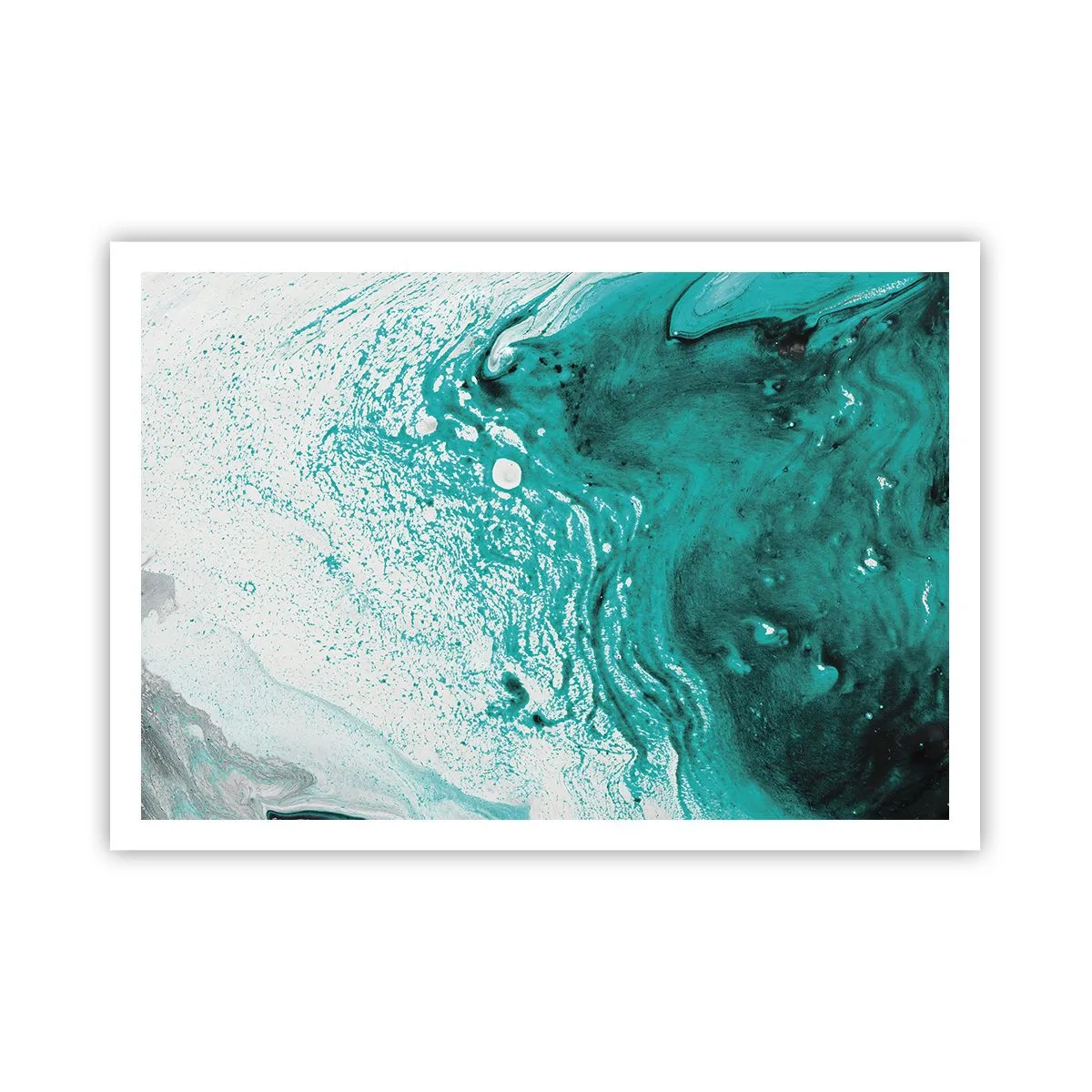 Poster - Composizione astratta in tonalità turchesi su sfondo bianco - 100x70cm - Sciogliendosi nel bianco e nel turchese - Decorazione murale moderna per soggiorno e camera da letto ARTTOR