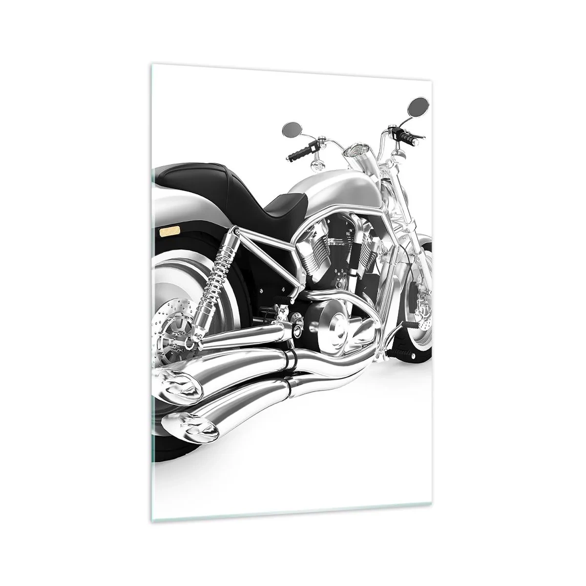 Quadro su vetro - Motocicletta cromata su sfondo bianco - 70x100cm - Il sogno del collezionista - Decorazione murale moderna per soggiorno e camera da letto ARTTOR