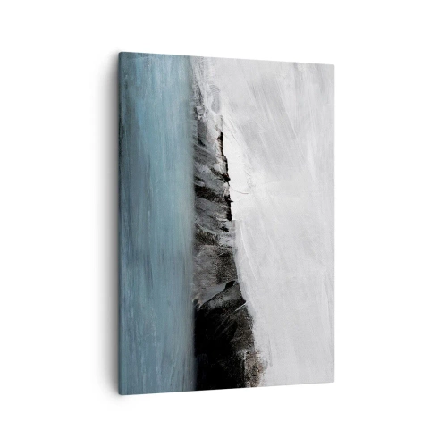 Quadro su tela - Stampe su Tela - Paesaggio astratto con acqua e una costa rocciosa - 50x70cm - Acqua-terra: lo scontro degli elementi - Decorazione murale moderna per soggiorno e camera da letto ARTTOR