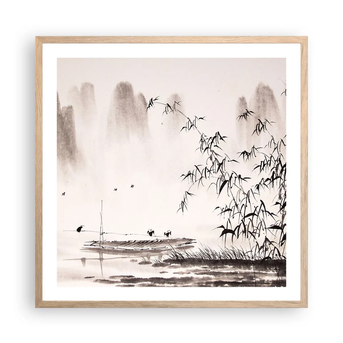 Poster in cornice rovere chiaro - Il silenzio dei campi di riso - 60x60 cm