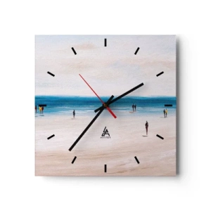 Orologio da parete - Orologio in Vetro - Una spiaggia con persone sullo sfondo di un mare calmo - 30x30cm - Un bisogno naturale - Decorazione murale moderna per soggiorno e camera da letto ARTTOR