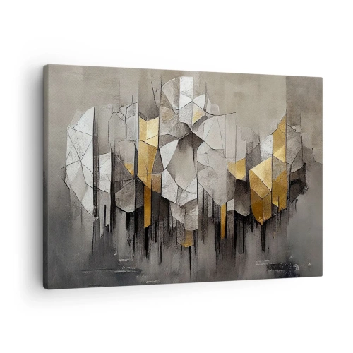Quadro su tela - Stampe su Tela - Astrazione geometrica nei toni dell'oro e del grigio - 70x50cm - Composizione di ghiaccio e luce - Decorazione murale moderna per soggiorno e camera da letto ARTTOR