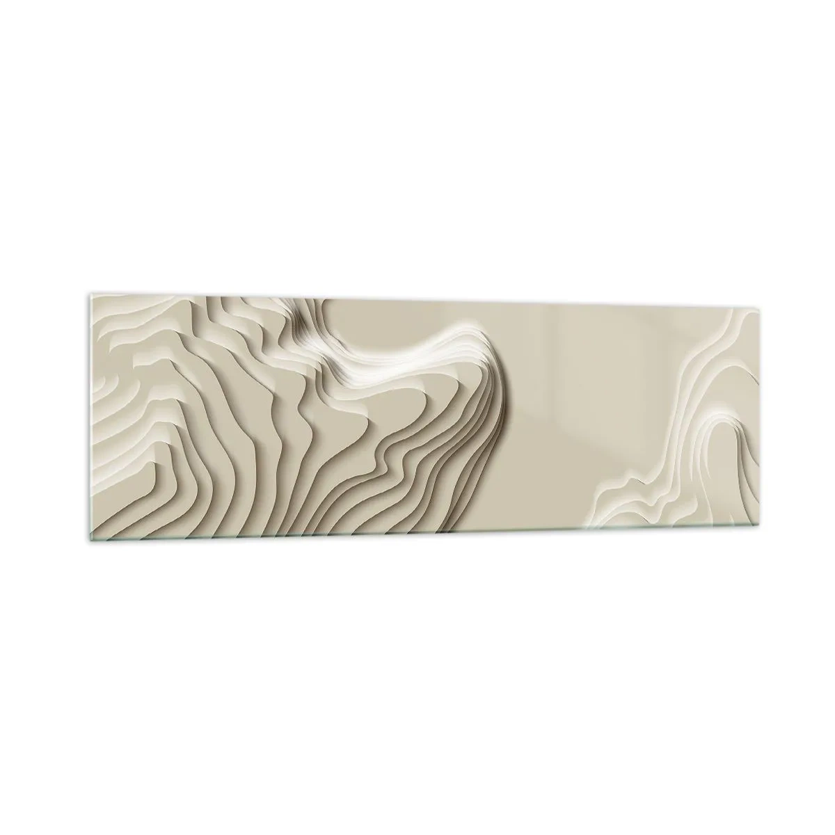 Quadro su vetro - Un motivo astratto nei toni del beige con effetto lineare. - 160x50cm - La topografia dell'arte - Decorazione murale moderna per soggiorno e camera da letto ARTTOR