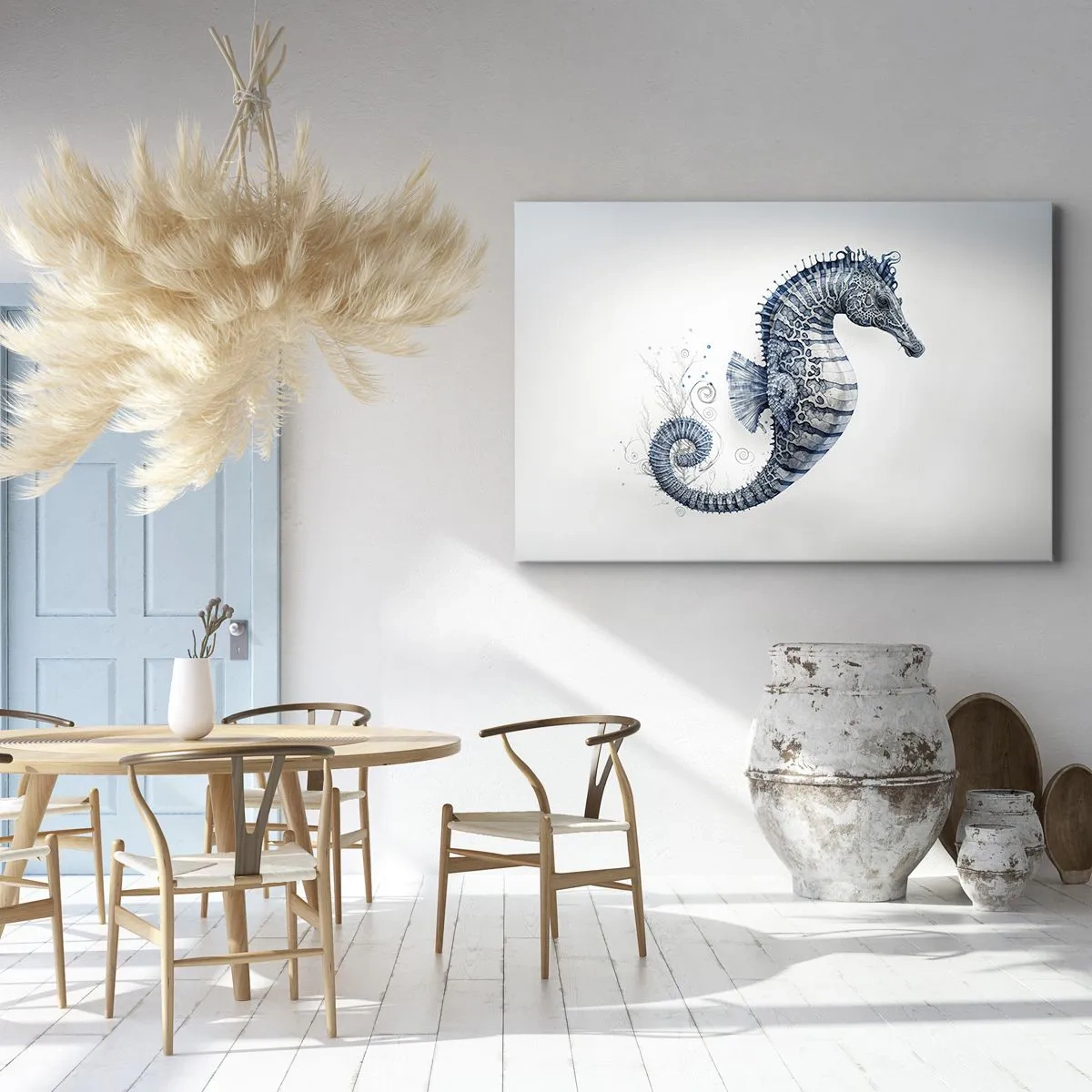 Quadro su tela - Stampe su Tela - Cavalluccio marino nei toni del blu con dettagli acquerellati - 120x80cm - Delicato scherzo di natura - Decorazione murale moderna per soggiorno e camera da letto ARTTOR