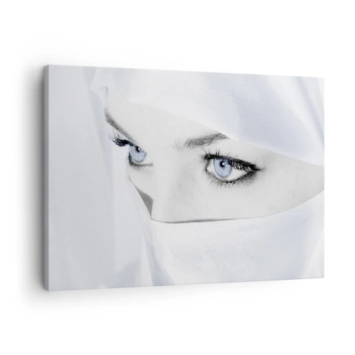 Quadro su tela - Stampe su Tela - Ritratto di una donna con gli occhi azzurri nascosti dietro un velo bianco - 70x50cm - Direttamente dalle mille e una notte - Decorazione murale moderna per soggiorno e camera da letto ARTTOR