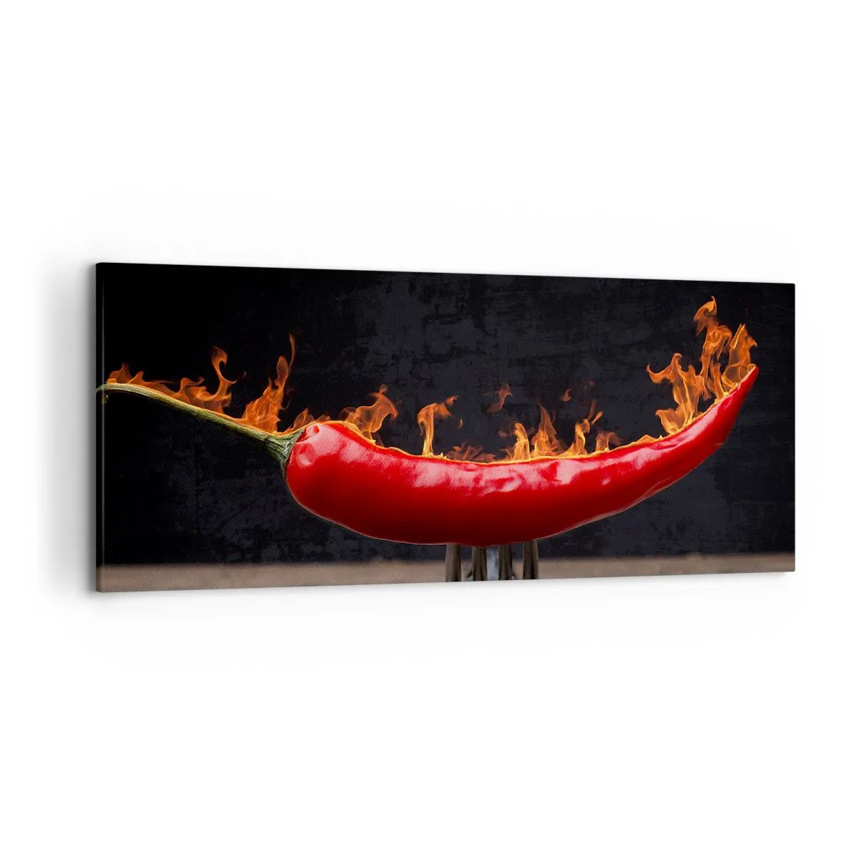 Quadro su tela - Stampe su Tela - Peperone rosso fiammeggiante su una forchetta - 120x50cm - Stuzzichino infuocato - Decorazione murale moderna per soggiorno e camera da letto ARTTOR