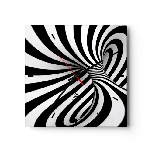 Orologio da parete - Orologio in Vetro - Tunnel astratto con strisce a spirale bianche e nere - 30x30cm - Composizione: spazio danzante - Decorazione murale moderna per soggiorno e camera da letto ARTTOR