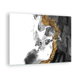 Quadro su vetro - Composizione astratta di nero, bianco e oro - 70x50cm - Composizione organica - Decorazione murale moderna per soggiorno e camera da letto ARTTOR