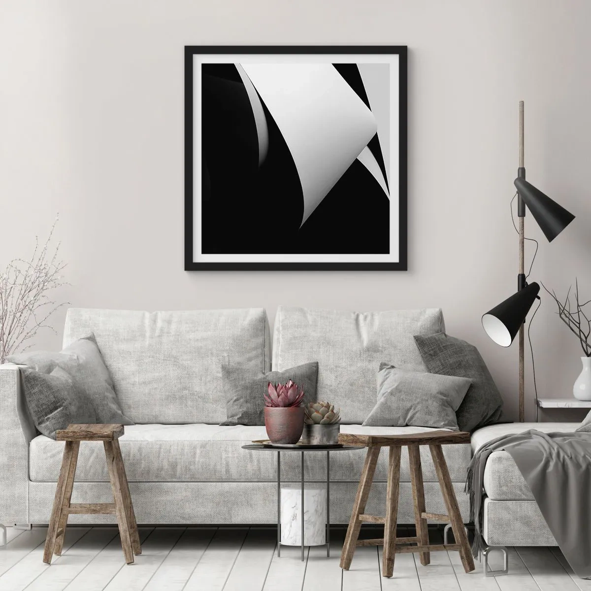 Poster in cornice nera - Piani di luce dalle profondità dell'ombra - 30x30 cm