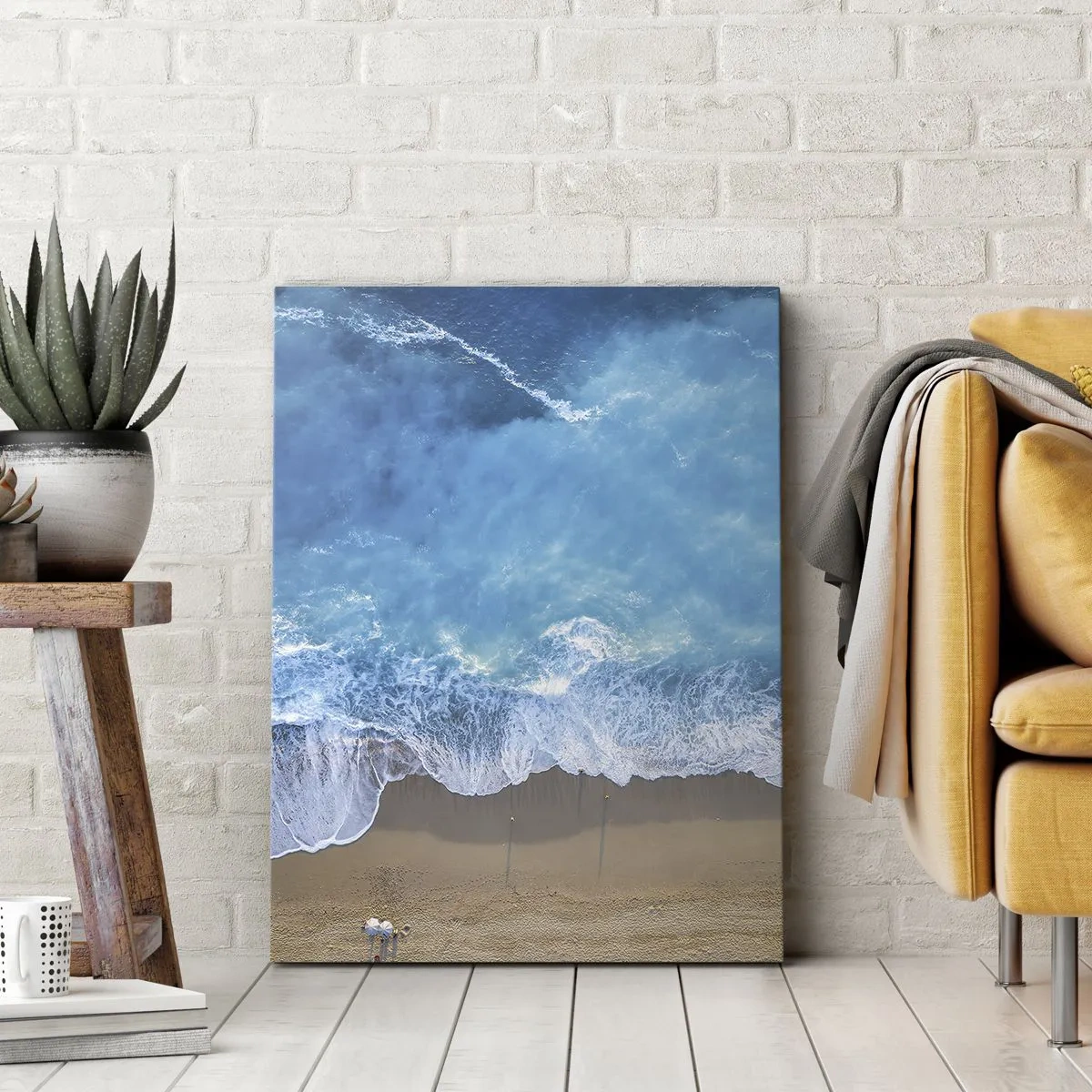 Quadro su tela - Stampe su Tela - Una vista a volo d'uccello della spiaggia e delle onde del mare - 70x100cm - La forza del blu - Decorazione murale moderna per soggiorno e camera da letto ARTTOR