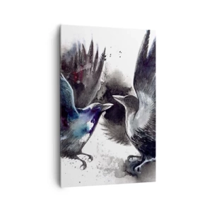 Quadro su tela - Stampe su Tela - Corvi artistici in una composizione dinamica ad acquerello - 80x120cm - Corvi imperiali - Decorazione murale moderna per soggiorno e camera da letto ARTTOR