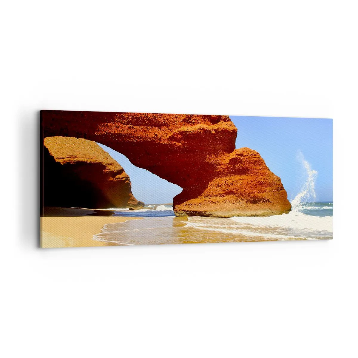 Quadro su tela - Stampe su Tela - Un arco di roccia naturale su una spiaggia con cielo azzurro e onde - 120x50cm - Migliaia di anni di acqua e vento - Decorazione murale moderna per soggiorno e camera da letto ARTTOR