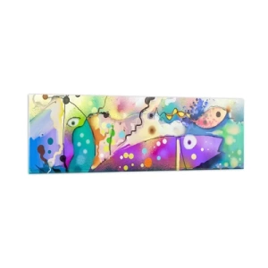 Quadro su vetro - Pesci astratti in una composizione colorata e surreale - 160x50cm - Senza parole! - Decorazione murale moderna per soggiorno e camera da letto ARTTOR