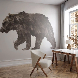 Fotomurali Standard Eco - Grafica artistica di un orso su sfondo bianco - 100x70cm - Indosso sempre una vera pelliccia! - Decorazione murale moderna per soggiorno e camera da letto ARTTOR