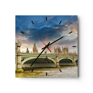 Orologio da parete - Orologio in Vetro - Il Big Ben e il ponte di Westminster contro il cielo al tramonto - 30x30cm - Nell'Impero il tempo si è fermato - Decorazione murale moderna per soggiorno e camera da letto ARTTOR