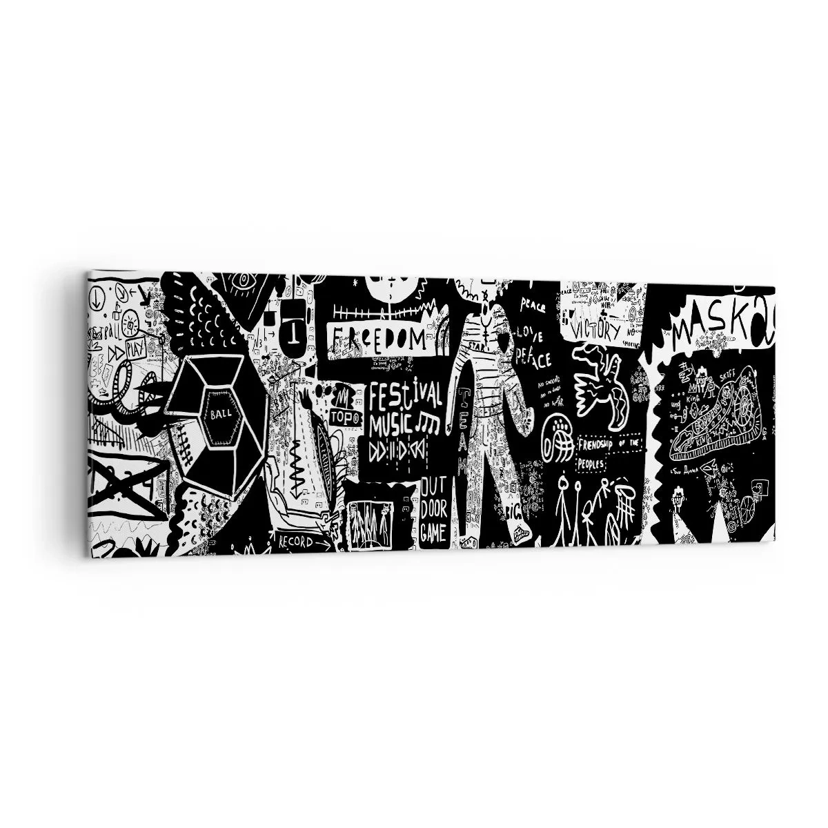 Quadro su tela - Stampe su Tela - Collage in bianco e nero ispirato alla street art - 140x50cm - Gioventù spirituale di giustizia e gioia - Decorazione murale moderna per soggiorno e camera da letto ARTTOR