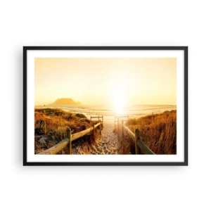 Poster in cornice nera - Sentiero per la spiaggia durante un tramonto dorato - 70x50cm - Attraverso la duna, verso il sole - Decorazione murale moderna per soggiorno e camera da letto ARTTOR