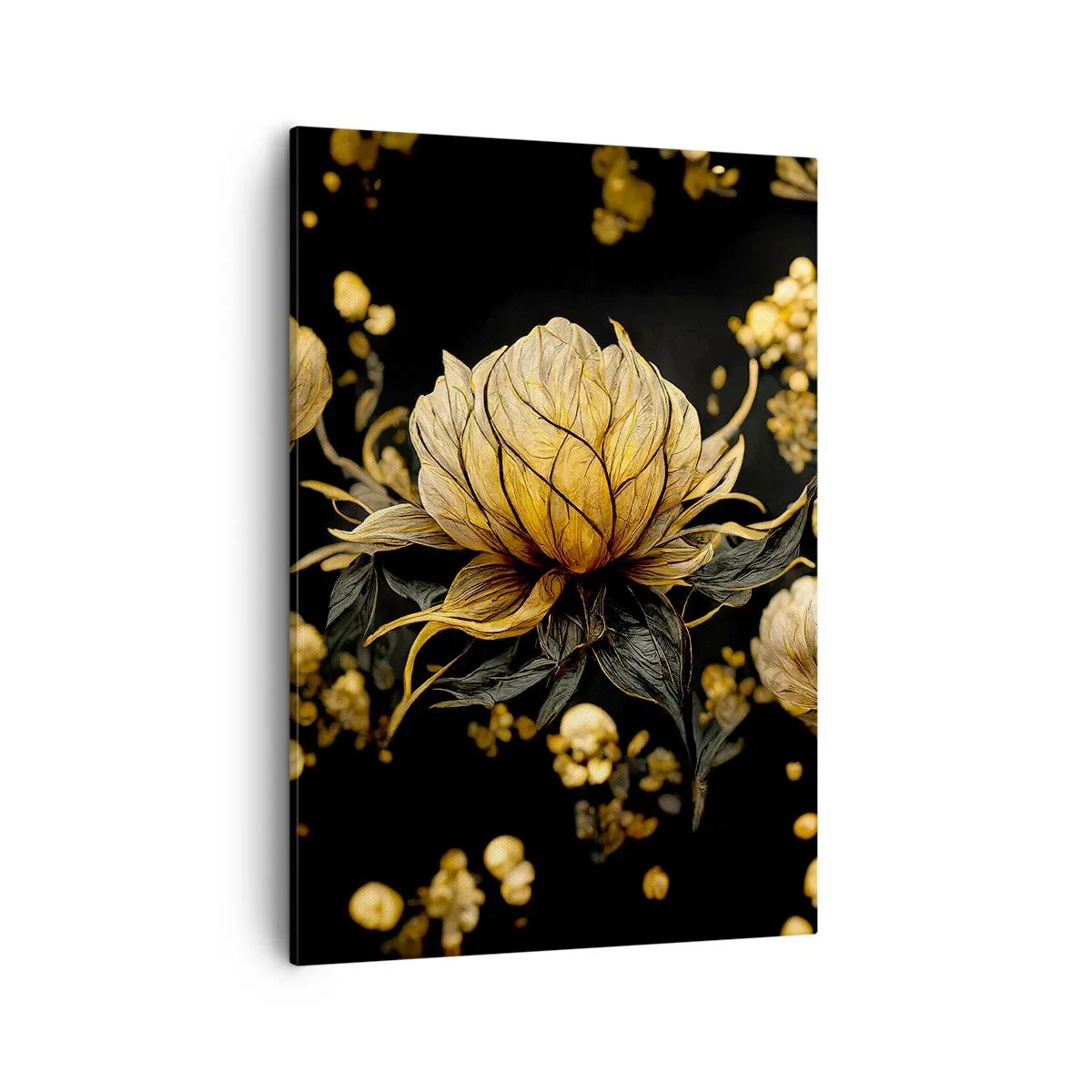 Quadro su tela - Stampe su Tela - Fiore dorato su sfondo scuro - 50x70cm - Delicata fragilità - Decorazione murale moderna per soggiorno e camera da letto ARTTOR