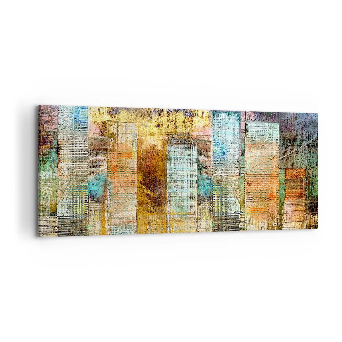 Quadro su tela - Stampe su Tela - Grattacieli astratti in stile industriale - 120x50cm - Metropoli nel sole - Decorazione murale moderna per soggiorno e camera da letto ARTTOR