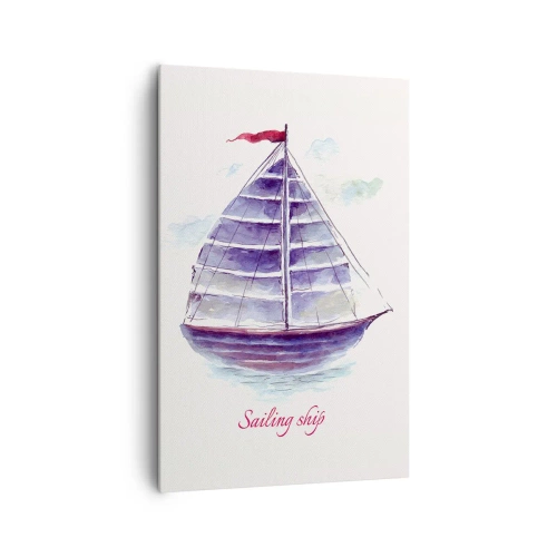 Quadro su tela - Stampe su Tela - Un dipinto ad acquerello di una barca a vela sull'acqua con una delicata iscrizione - 80x120cm - Gonfie vele e mare calmo - Decorazione murale moderna per soggiorno e camera da letto ARTTOR