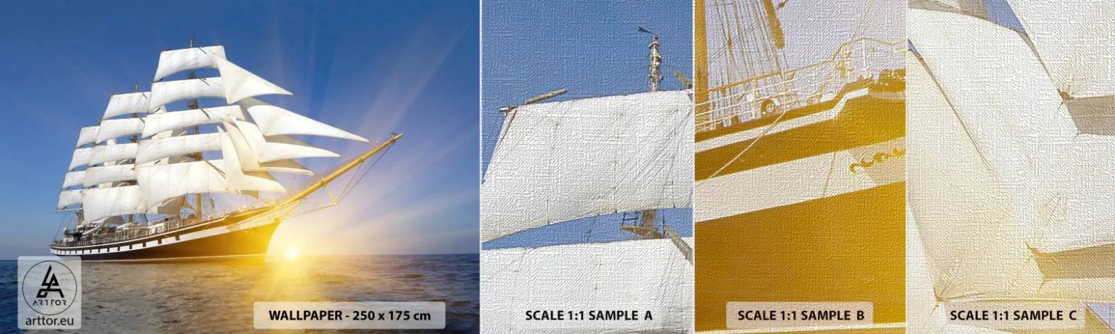 Campione di Fotomurale Premium Canvas - Il loro tempo non passa mai - Mare, Veliero, Nave - 100x30 cm