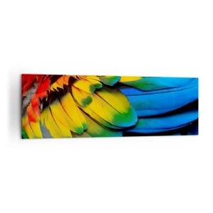 Quadro su tela - Stampe su Tela - Un primo piano delle piume colorate di un pappagallo - 160x50cm - L'uccello del paradiso - Decorazione murale moderna per soggiorno e camera da letto ARTTOR