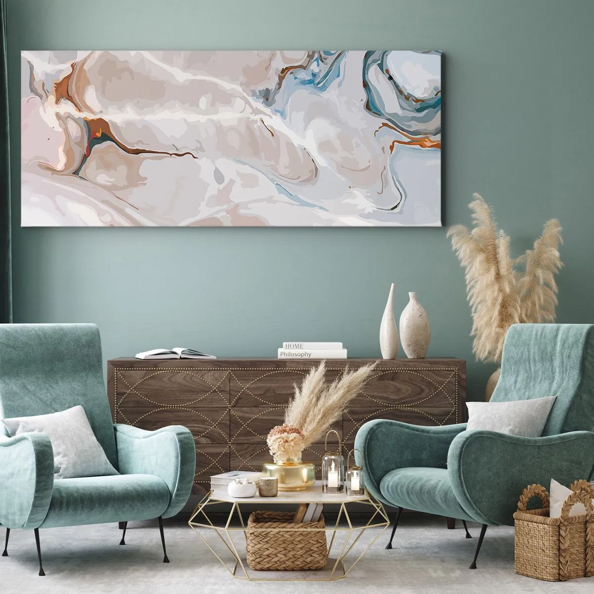 Quadro su tela - Stampe su Tela - Meandri blu sotto il bianco - 100x40 cm