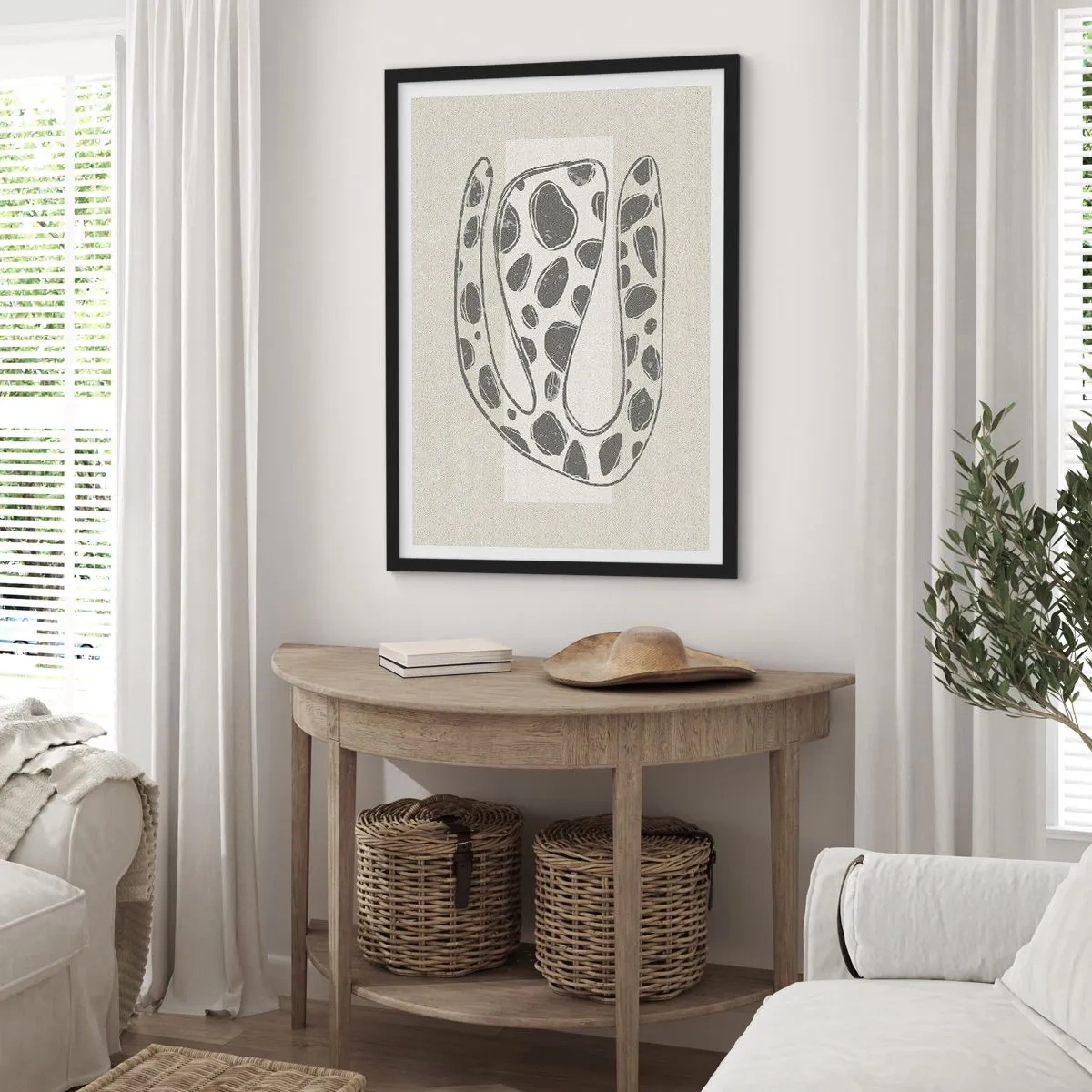 Poster in cornice nera - Forma organica astratta in tonalità di grigio - 50x70cm - Creatura stranissima - Decorazione murale moderna per soggiorno e camera da letto ARTTOR