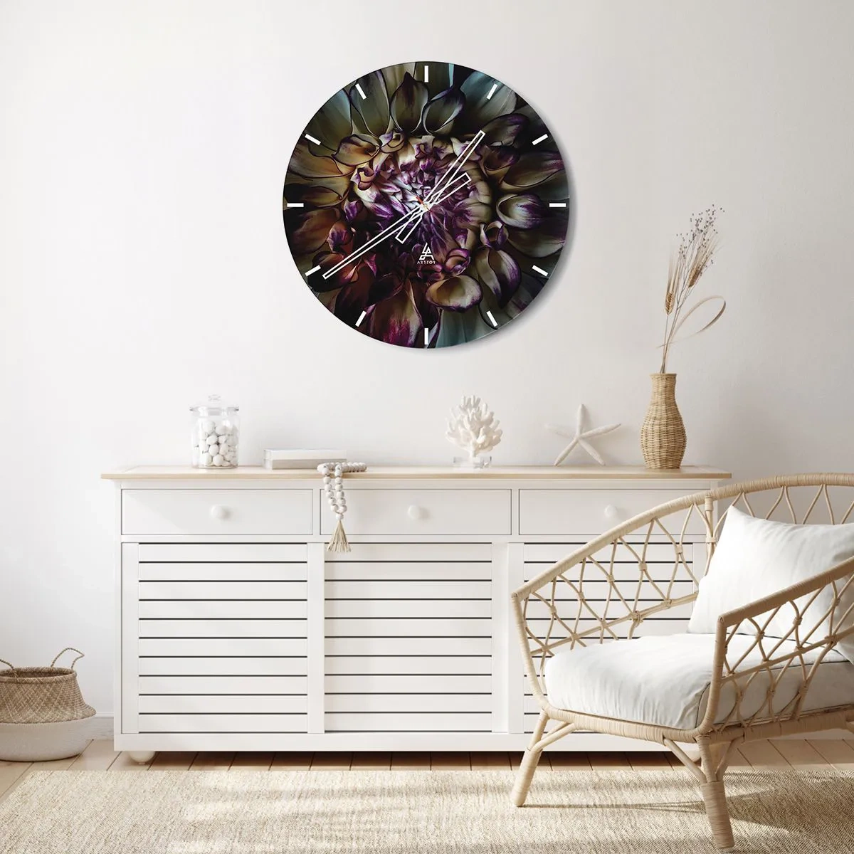 Orologio da parete - Orologio in Vetro - Primo piano di petali di fiori in tonalità scure - 30x30cm - Il rigoglio della giovinezza - Decorazione murale moderna per soggiorno, cucina e camera da letto ARTTOR