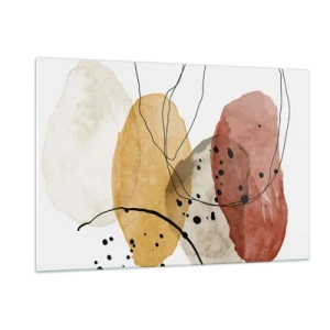Quadro su vetro - Macchie astratte color terra con linee sottili - 120x80cm - Come aria leggera e trasparente - Decorazione murale moderna per soggiorno e camera da letto ARTTOR