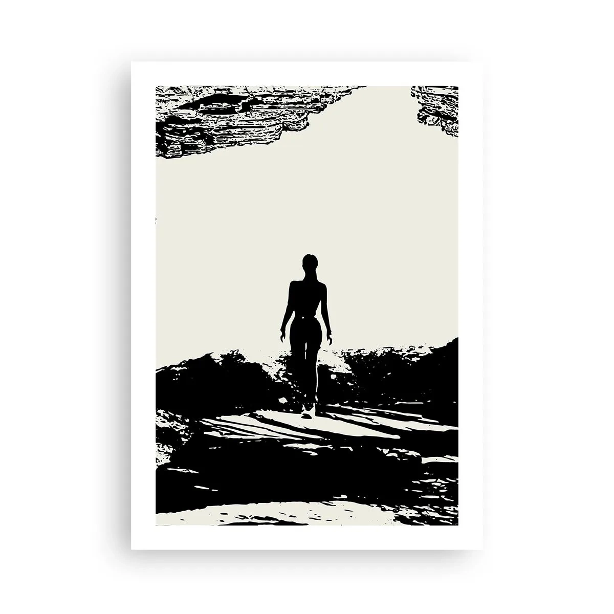 Poster - Silhouette di una donna che emerge da una grotta in uno stile contrastante - 50x70cm - Un nuovo sguardo - Decorazione murale moderna per soggiorno e camera da letto ARTTOR