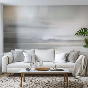 Fotomurali Premium Sand - Un panorama delicato e nebbioso nei toni del grigio e del beige - 100x70cm - Orizzonte trasognato - Decorazione murale moderna per soggiorno e camera da letto ARTTOR
