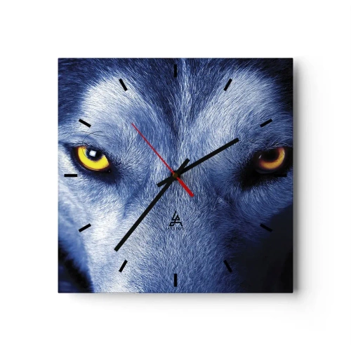 Orologio da parete - Orologio in Vetro - Primo piano dello sguardo intenso di un lupo su uno sfondo scuro - 30x30cm - Sguardo ipnotico - Decorazione murale moderna per soggiorno e camera da letto ARTTOR