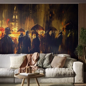 Fotomurali Standard Eco - Gli adoratori della pioggia - Città, Persone, Ombrello - 350x256 cm