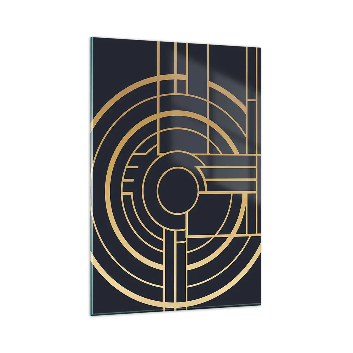 Quadro su vetro - Motivo geometrico con linee dorate - 80x120cm - Il giro delle cose - Decorazione murale moderna per soggiorno e camera da letto ARTTOR