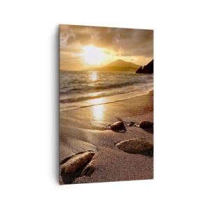 Quadro su tela - Stampe su Tela - Spiaggia al tramonto con pietre sulla riva - 80x120cm - Seguendo il sole verso le colline - Decorazione murale moderna per soggiorno e camera da letto ARTTOR