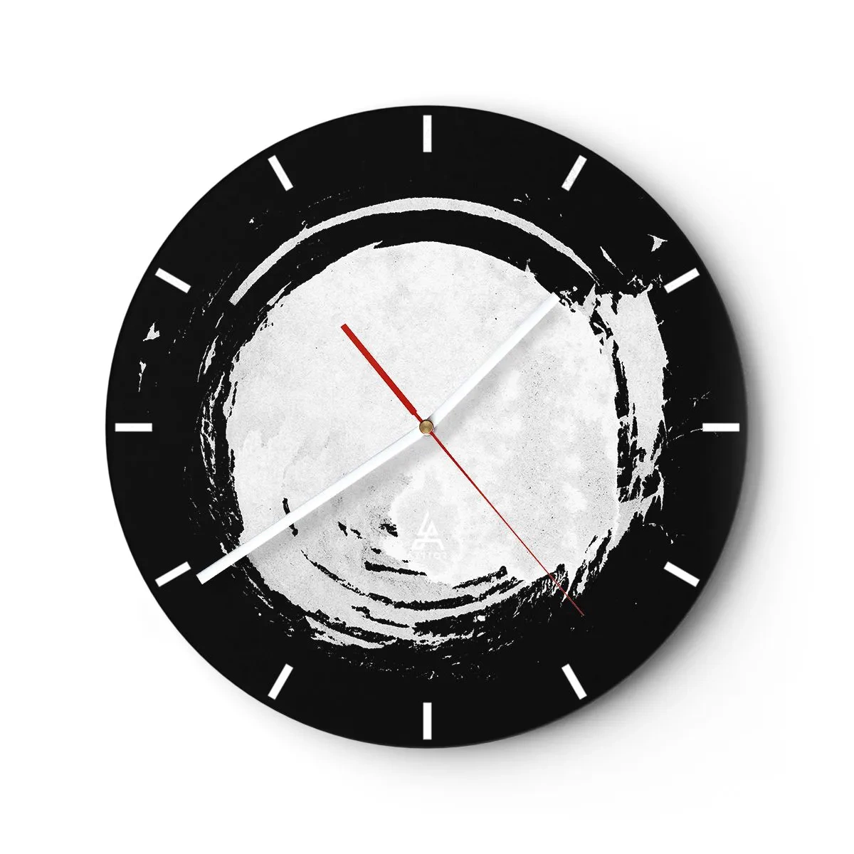 Orologio da parete - Orologio in Vetro - Cerchio di pennello bianco su sfondo nero in stile zen - 30x30cm - Una buona soluzione - Decorazione murale moderna per soggiorno, cucina e camera da letto ARTTOR