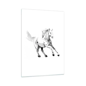 Quadro su vetro - Schizzo in bianco e nero di un cavallo al galoppo su sfondo bianco - 50x70cm - Anima indomabile - Decorazione murale moderna per soggiorno e camera da letto ARTTOR