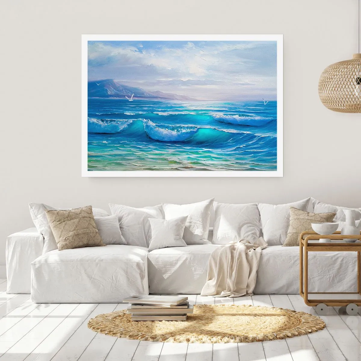 Poster - Un pittoresco paesaggio marino con onde e cielo azzurro - 100x70cm - Porta sollievo - Decorazione murale moderna per soggiorno e camera da letto ARTTOR