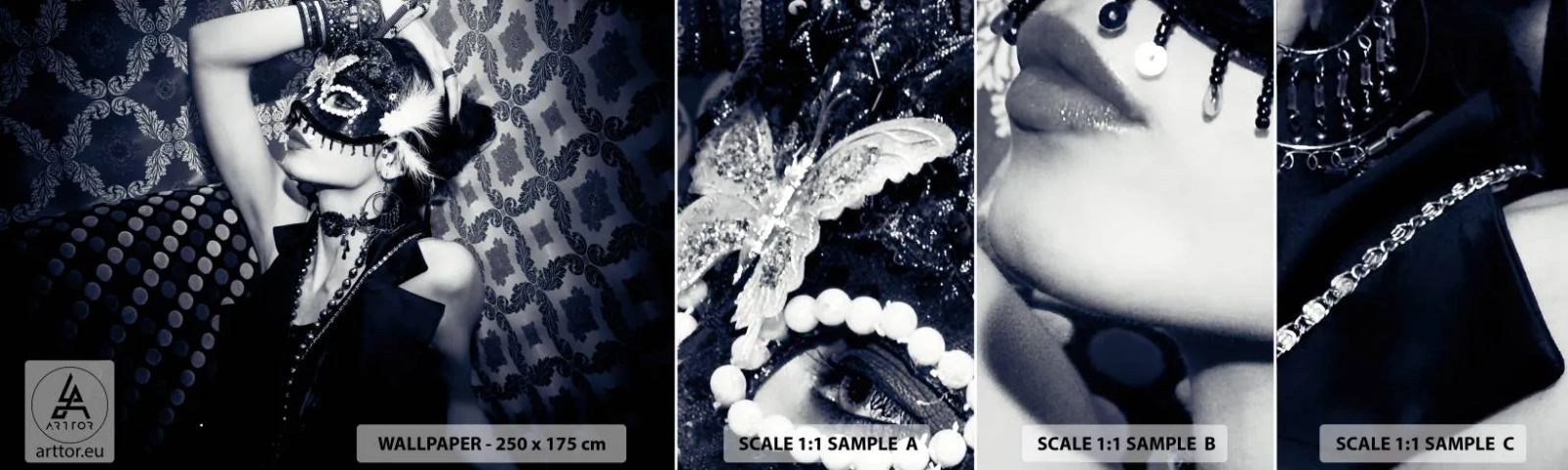 Campione Di Fotomurale Standard Eco - Decorazioni, ornamenti, modelli... - Donna, Maschera veneziana, Modello - 100x30 cm