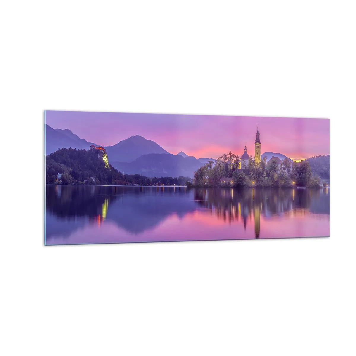 Quadro su vetro - Isola favolosa al crepuscolo - 100x40 cm