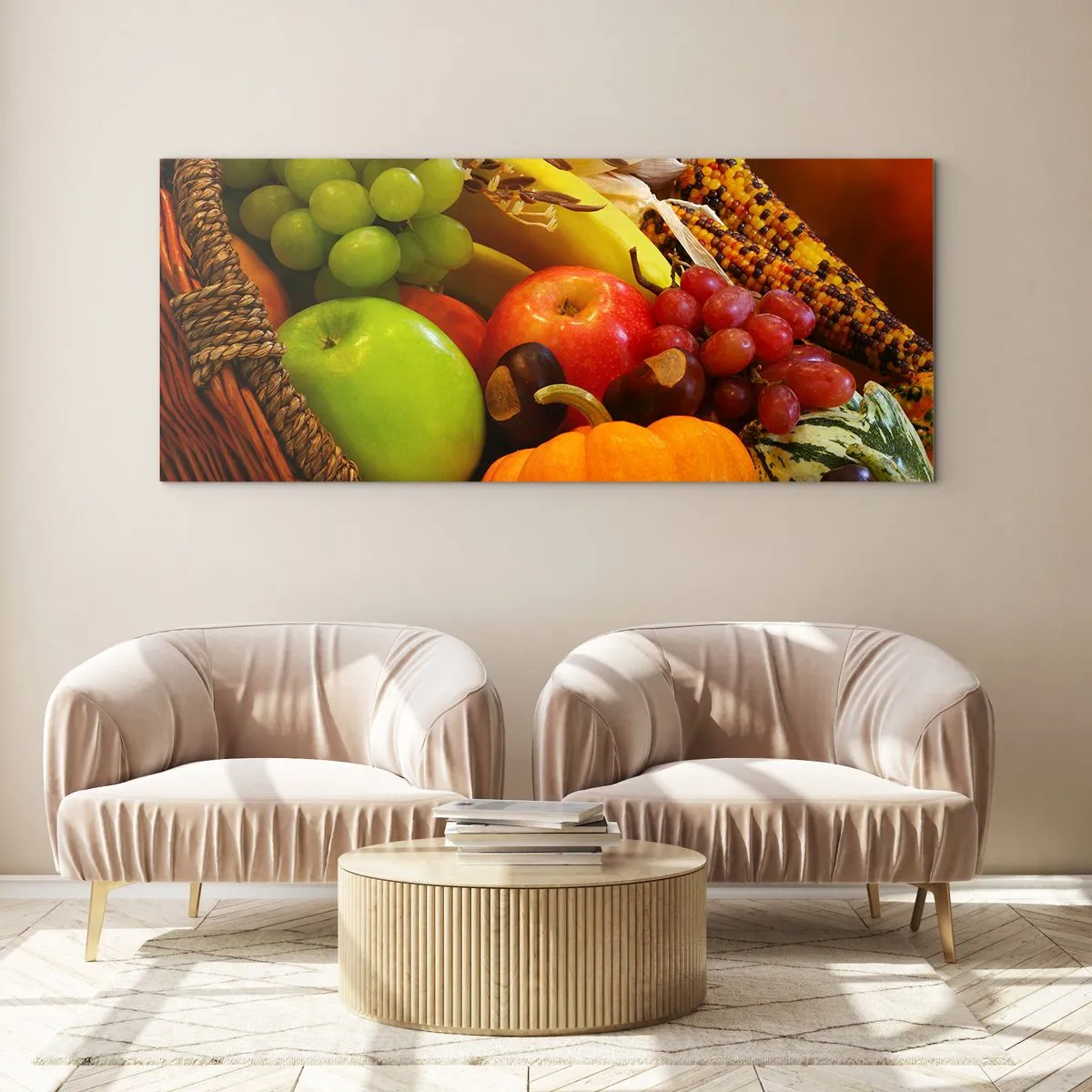 Quadro su vetro - Cesta dell'abbondanza - 100x40 cm